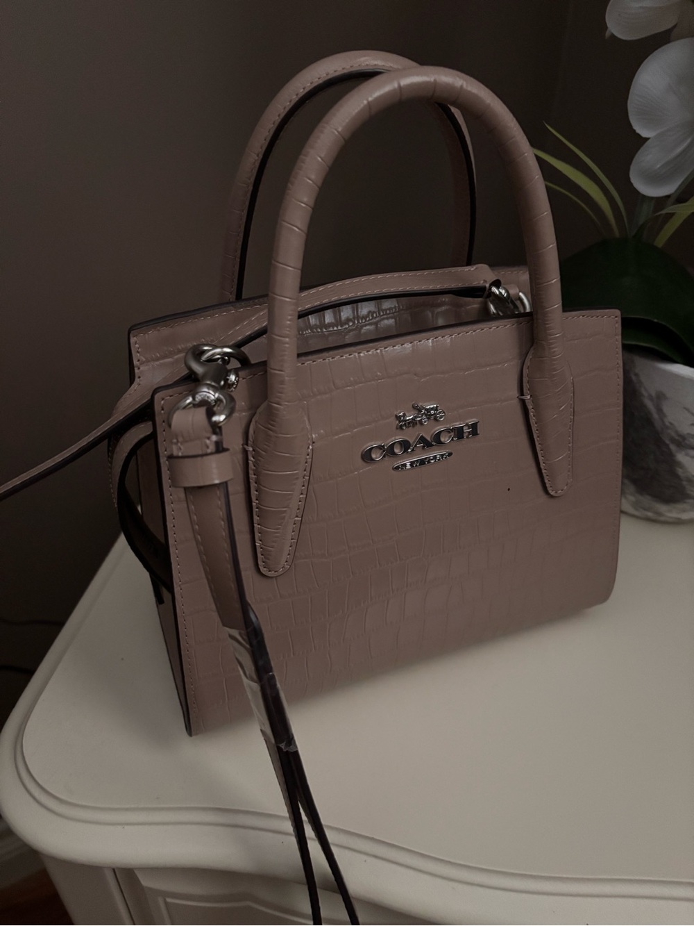 Coach Croc-Embossed Mini Satchel in Tan